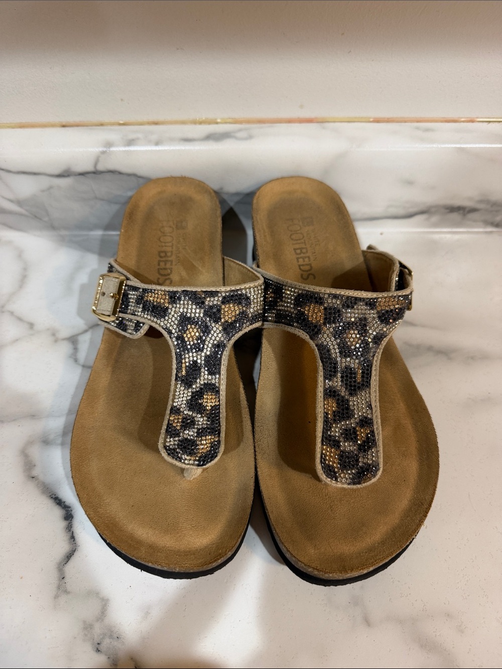 Women’s Leopard Print T-Strap Sandals in Brown